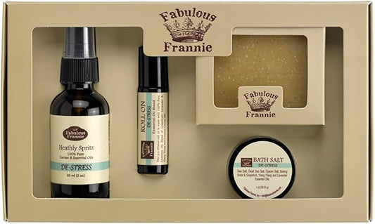 Fabulous Frannie De-Stress Wellness Kit - All Natural Ingredients and 100% Pure Essential Oils -De-Stress Blend Contains Grapefruit, Ylang Ylang and Lavender Essential Oils.