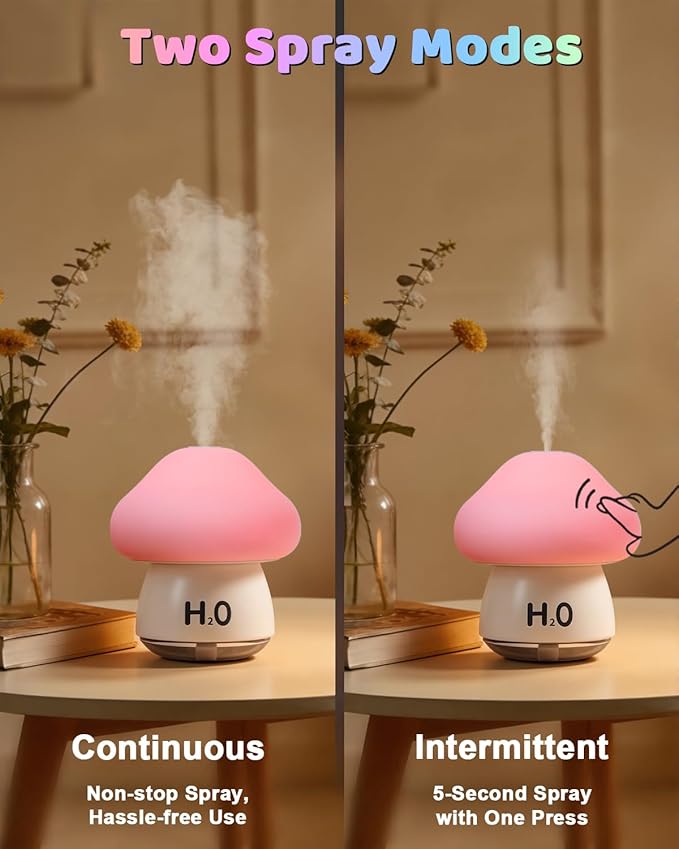 Mushroom Humidifier Lamp with 8 RGB Colors Lights,Cute Rechargeable Portable Humidifiers for Bedroom,Small Mushroom Diffuser with Two Spray Modes,Touch Night Light,Valentine's Day Gifts (White)