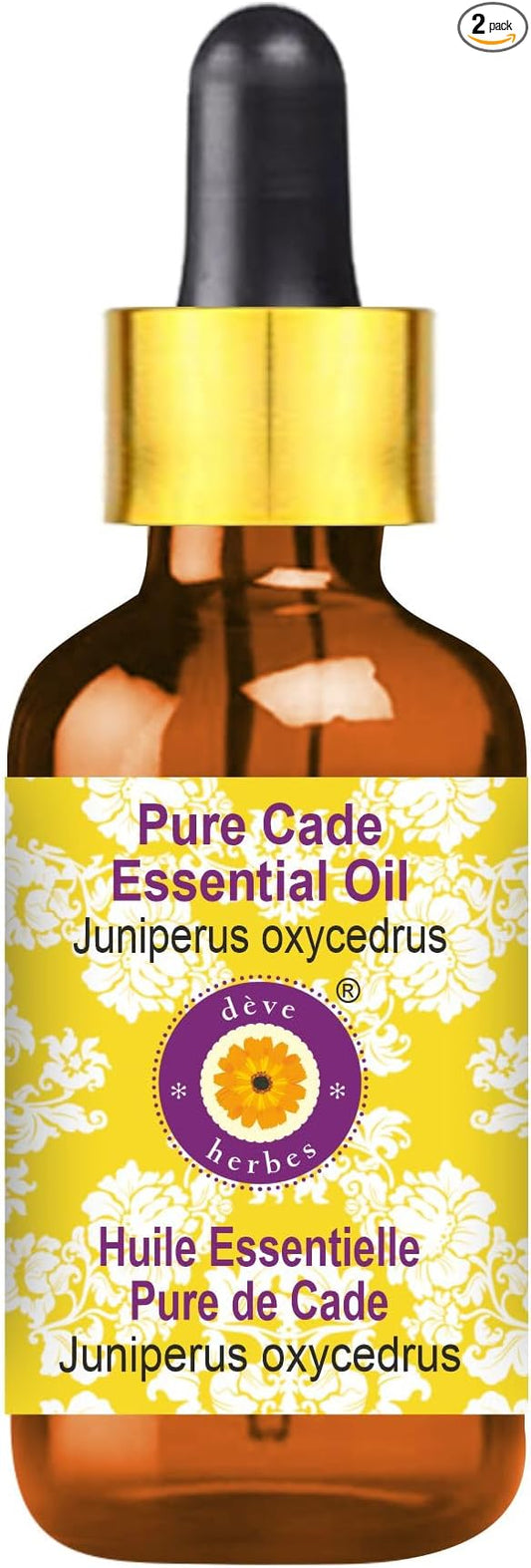 Deve Herbes Pure Cade Essential Oil (Juniperus oxycedrus) with Glass Dropper Steam Distilled 100ml (3.38 oz)