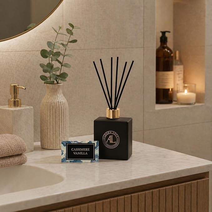 Black Reed Diffusers for Home | Premium Fragrance Diffuser | Reed Diffuser Sticks in Oil Set with Cashmere Vanilla Scent | Smell Good Stuff | Long-Lasting Oil for Bathroom & Office (5 oz)