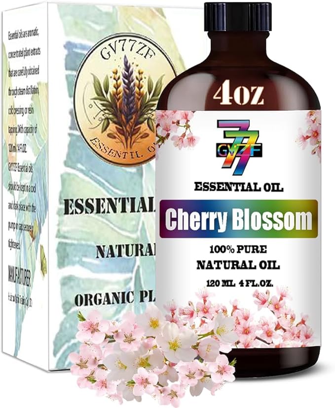 Cherry Blossom Essential Oil - GV77ZF Cherry Blossom Oils for Diffusers, Humidifiers, DIY Candles, Soap, Cleaning, Home, Office, Yoga, Massage, Gifts - 4 fl oz (120 ml)