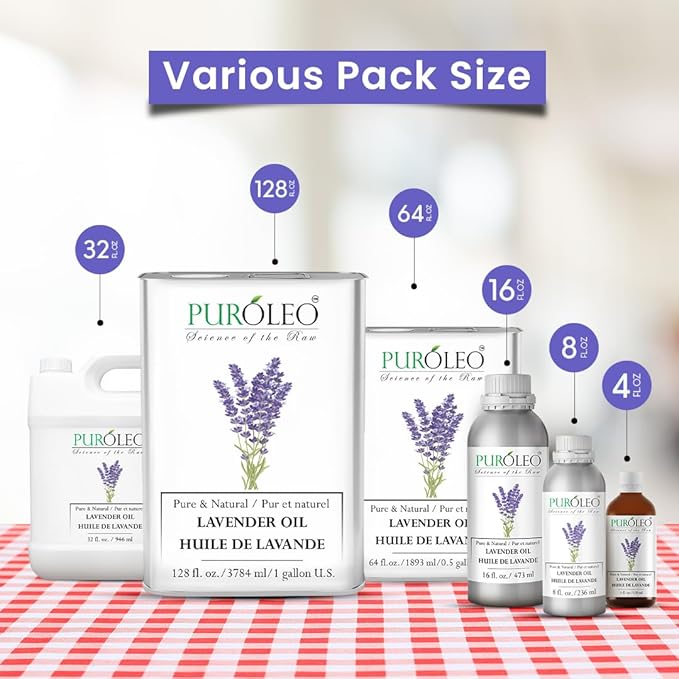 PUROLEO Lavender Essential Oil 16 Fl Oz/473 ML (Packed in Canada) 100% Pure Natural Undiluted Cold Pressed for Aromatherapy Therapeutic Grade Aromatherapy Oil for Sleep