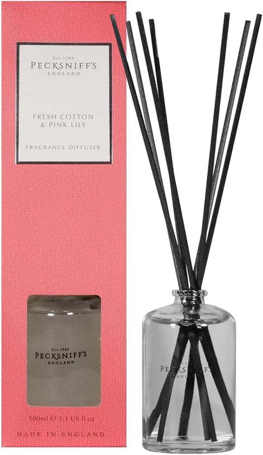 Pecksniff's Fresh Cotton & Pink Lily Diffuser | 100ml/3.38 Fl Oz