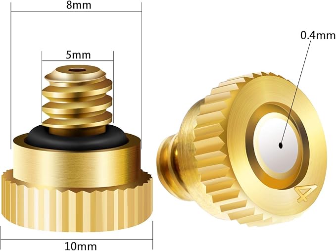 Hotop 40 Pieces Brass Misting Nozzle, Low Pressure Atomizing Mist Nozzle, 10/24 UNC Orifice Replacement Heads for Greenhouse Landscaping and Outdoor Cooling System (0.4 mm)