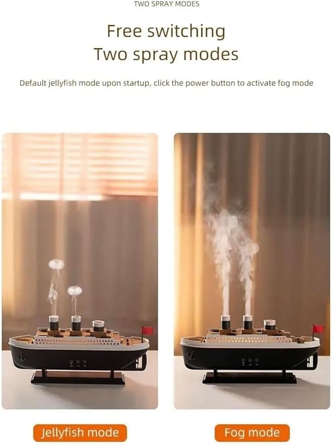 Essential Oil Diffuser, 250ml Ship Modelling Aromatherapy Ship Oil Diffuser Cool Mist Humidifier with Remote Control, for Home Office(Black)