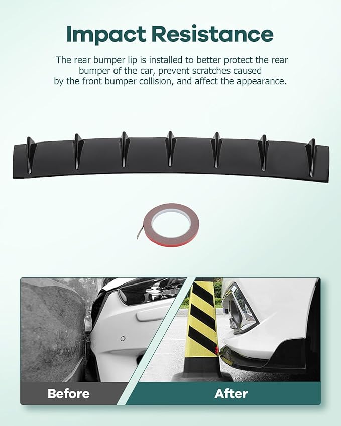 SCITOO Rear Bumper Lip 33" x 6" Universal Glossy Black Rear Lower Bumper Lip Diffuser Spoiler 7 Shark Fin Style