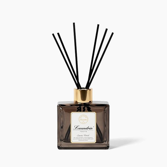 Laundrin Room Diffuser for Home - Scent Diffuser for Home, Freshener and Shelf Decor - Elegant Home Fragrance, Ideal Reed Diffusers for Office, and Living Area - 80ml, Classic Floral