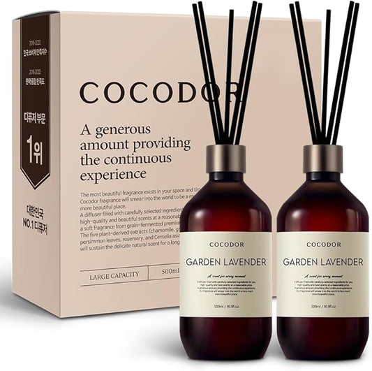 COCODOR Premium Reed Diffuser/Garden Lavender /16.9oz /2 Pack/Large Capacity Fragrance Scent Oil Stick Diffuser Set for Bedroom Bathroom Home Décor
