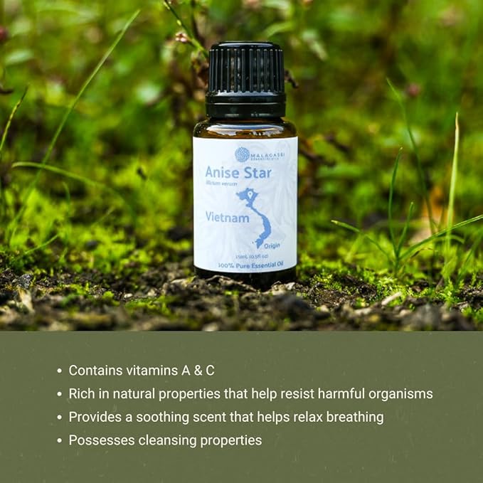 Star Anise Essential Oil - Direct from Malagassi Essential Oils - Premium Star Anise Seed Oil for Aromatherapy, Diffuser, Candle, Soap, Skin and Hair (8oz)