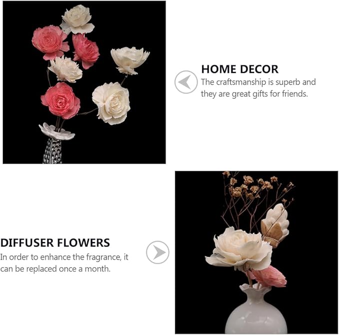 6Pcs Fire-Free Aromatherapy Rattan Diffuser Flowers with 4.5Cm Holes, White Aroma Reed Sticks for Home Fragrance and Decor, Essential Oil Diffuser Set for Living Room and Bathroom