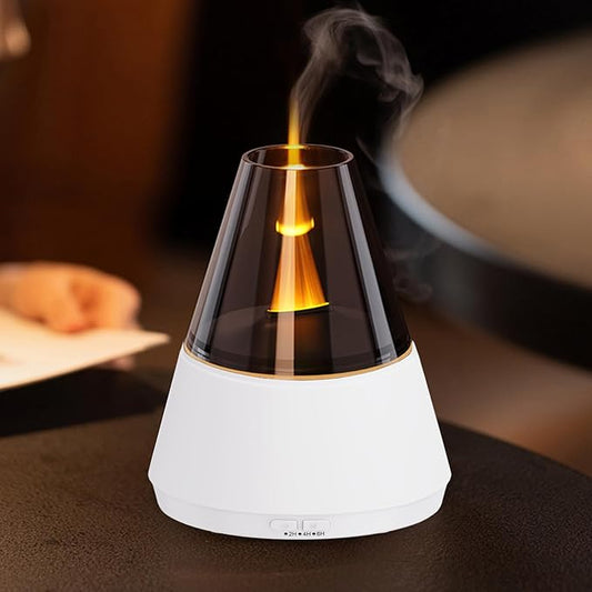 Flame Essential Oil Diffuser, Upgrade 7 Colour Lights Aromatherapy Diffuser, Oil Diffuser, Air Humidifier, Aroma Diffusers for Home, Bedroom, Office, Yoga, Timer & Waterless Auto Off (White)