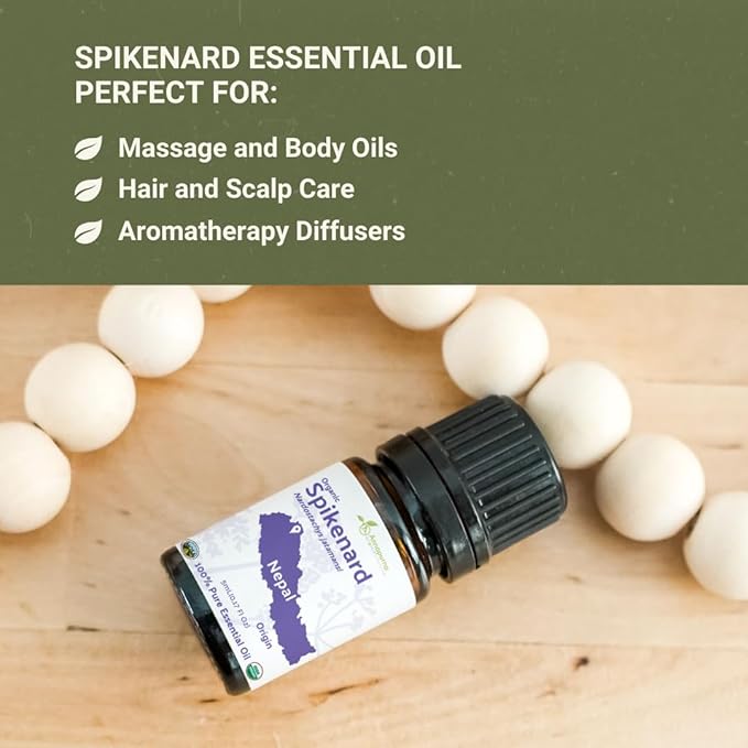 Organic Spikenard Essential Oil - Direct from Annapurna Aroma Nepal - Steam Distilled - Aceite de Nardo for Aromatherapy, Massage, Diffuser, DIY Candle and Soap Making - 5ml