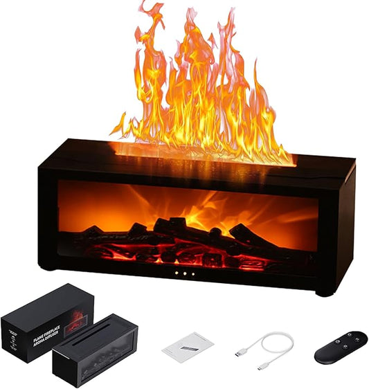 Fireplace Aroma Diffuser with Remote Control - 7 Color Changing LED Flame Essential Oil Diffuser, 1/3/5 Hour Timer, Ultrasonic Cool Mist Humidifier for Home, Office, Yoga Meditation, Spa