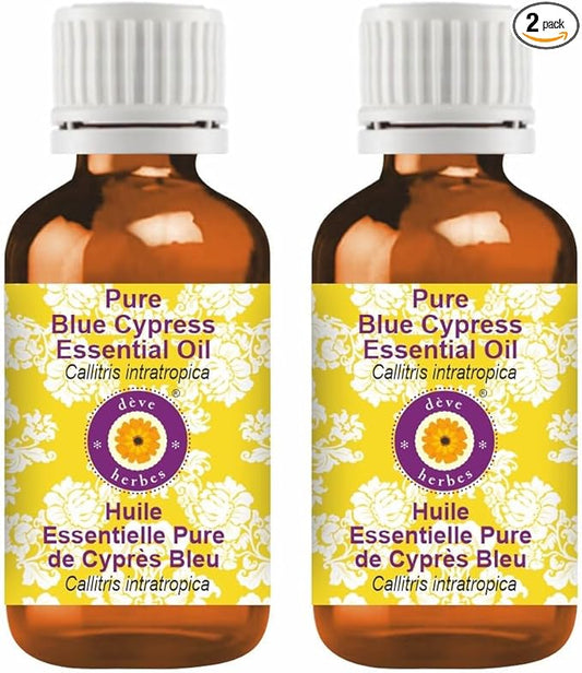 dève herbes Blue Cypress Essential Oil (Callitris intratropica) Pure | Non-Sticky | Non-greasy | Lightweight | Men & Women | All Skin Types | Steam Distilled 15ml X 2 (1 oz)
