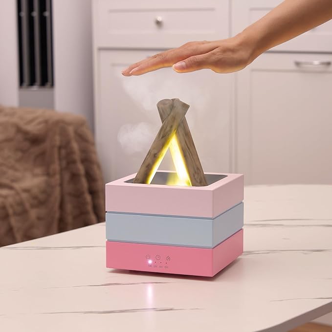 Essential Oil Diffuser 280ML,Flame Diffuser,Bonfire Oil Diffuser,Colorful Flame,Wood Cool Mist Humidifier for Home,Room, Bedroom, Office,Gift Auto Shut-Off 8 Colors Light (Colorful)