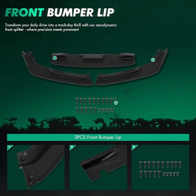 SCITOO Matte Black Front Bumper Lip JP Style3pcs Fits for 2011 2012 for Honda CR-Z PP Front Lip Spoiler