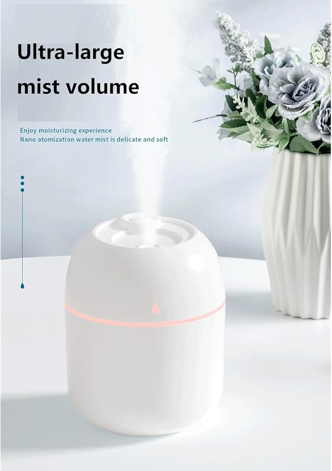 Mini USB Humidifier - Large Capacity, Ultra-Quiet 20dB, 2 Modes (Continuous/Intermittent) with Anti-Dry Burn & Night Light, Nano Mist for Room/Car/Office Desk (<10㎡) (Pink, 420ml)