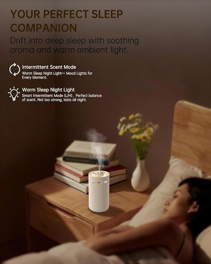 Waterless Essential Oil Diffuser,Portable Car Aromatherapy Diffuser,Rechargeable Cordless Scent Device with Fabric Design,Adjustable Mist & Ambient Light for Home, Office, Travel (Beige)