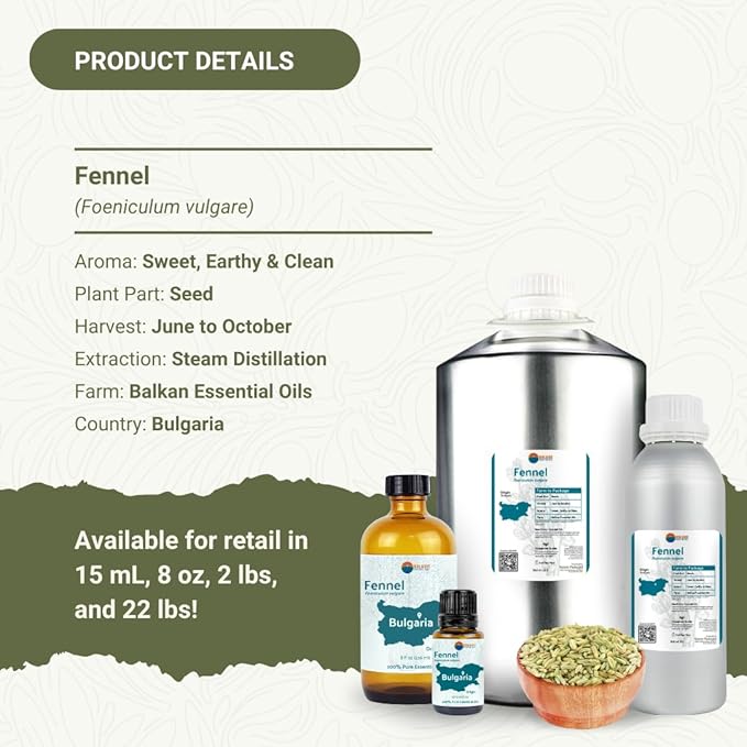 Fennel Essential Oil (Sweet Fennel) - Direct from Balkan Essential Oils - Pure Aromatherapy Diffuser Oils | 100% Pure Therapeutic Grade Natural Aceite de Hinojo - 22lbs