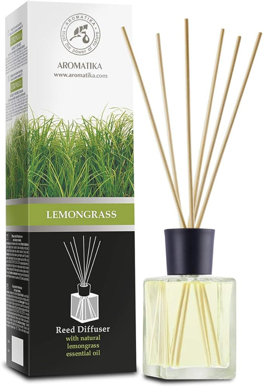 Lemongrass Reed Diffuser w/Natural Essential Lemongrass Oil 17 Fl Oz (500ml) - Intensive - Fresh and Long Lasting Fragrance - Scented Reed Diffuser - Diffuser Gift Set w/Bamboo Sticks