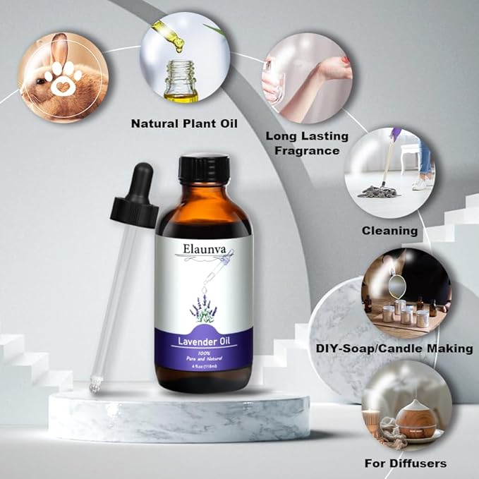 Lavender Essential Oil, 4Fl.Oz (118ML) 100% Pure&Natural Essential Oils Singles for Aromatherapy Diffusers, Humidifiers,DIY Candle and Soap Making, Gift,Plant Scent Chrstmas Gifts, Lavender