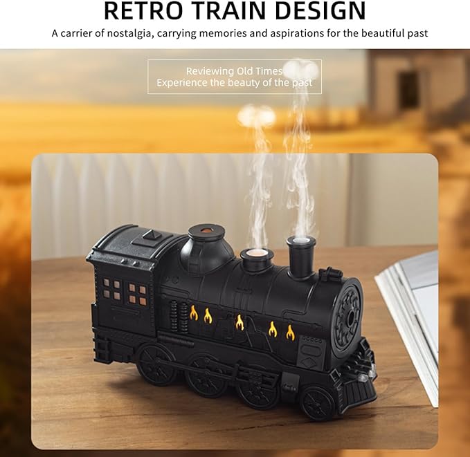Train Essential Oil Diffuser, 300ml Vintage Steam Train Aromatherapy Essential Oil Diffuser and Humidifier with Dual Color LED Light, Home Decor for Adults (Equipped with Remote Control)