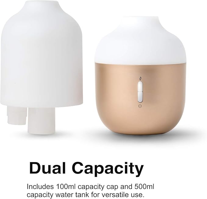 Diffuser for Essential Oils - Ultrasonic Aroma Diffuser with 2 in 1 100ml and 500ml Dual Capacity, Matte Gold