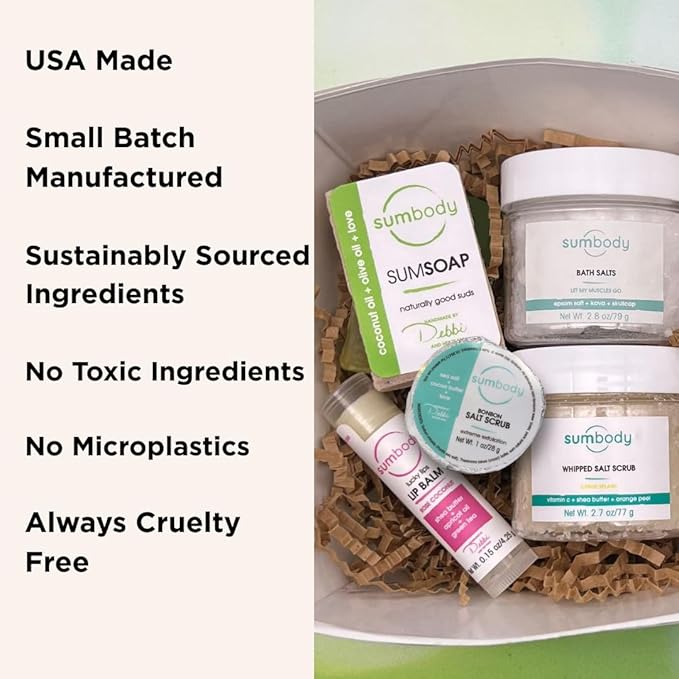Sumbody USA Made Mini Self Care Gift Set - (6pcs) Men Women Teens All Natural Aromatherapy Body Care Set Skin Care Box, Spa Baskets, Relaxation, Pampering, Mothers Day Graduation Teacher Appreciation