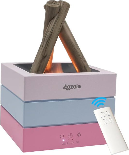 280ML Bonfire Style Essential Oil Diffuser, Pink Aromatherapy Diffuser with Remote, Flame Effect, 7-Color LED, Timer, Whisper-Quiet Mist, Auto Shut-Off for Bedroom, Office, Yoga, Gifts