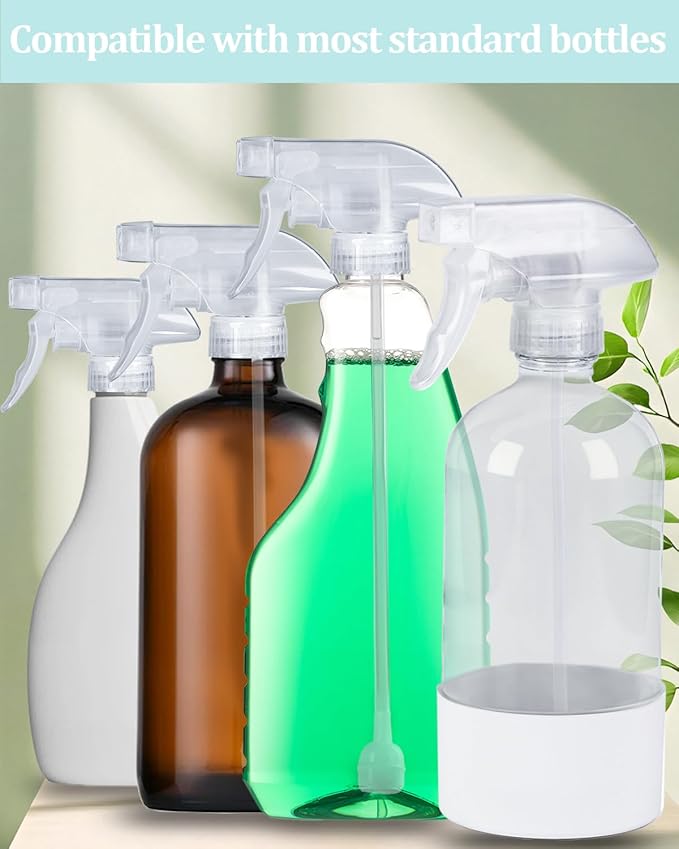 4 Pack 360° Spray Nozzles for 8oz, 16 oz Glass Spray Bottles, Spray Nozzles with Mist Stream Sprayer for Kitchen, Garden, Home and Office, Cleaning Solutions