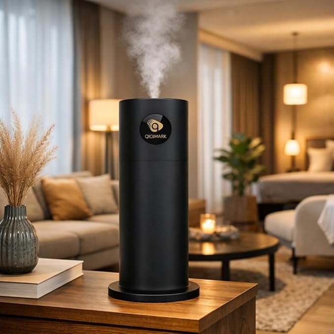 Hotel Waterless Diffuser with App Control, 700ml Capacity, Dual Atomizing Cores, RGB Night Light, Includes 4x50ml Essential Oils