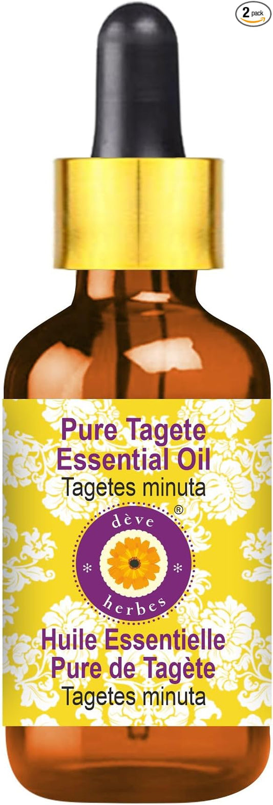 Deve Herbes Pure Tagete Essential Oil (Tagetes minuta) with Glass Dropper Steam Distilled 30ml (1 oz)