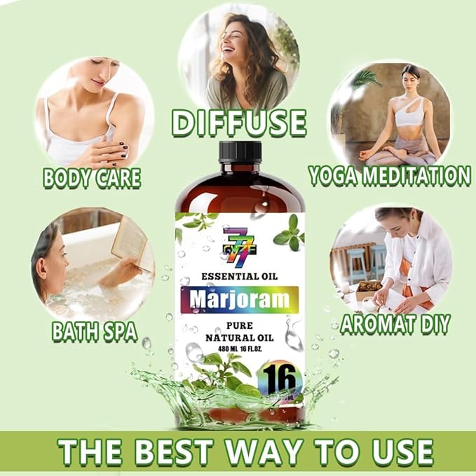 Marjoram Essential Oil - GV77ZF Marjoram Oils for Diffusers, Humidifiers, DIY Candles, Soap, Cleaning, Home, Office, Yoga, Massage, Gifts - 16 fl oz (480 ml)
