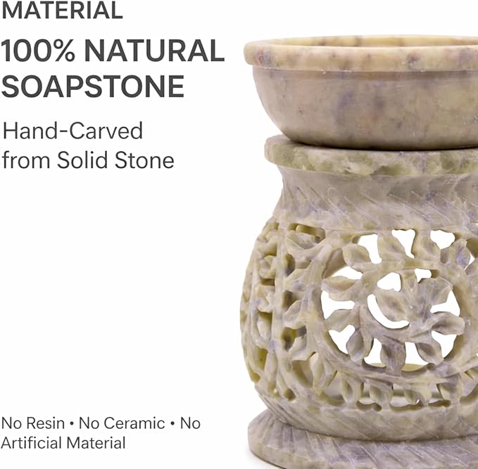 Marble Soapstone Candle Aroma Burner | Oil Diffuser | Tea Light Holder | Wax Burner- Handmade Flower Carving for Gifting & Decoration | Decorative Home and Office Decor.