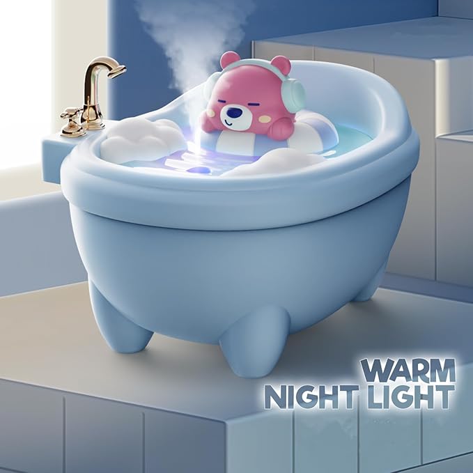 Cute Mini Humidifier for Bedroom & Office, Top Fill 0.34L, Cool Mist, Quiet, Easy Clean, Colorful Light, Auto Shut Off (Blue)