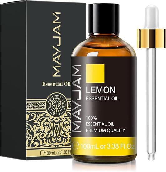 Lemon Essential Oil, MAYJAM Large Volume Pure Essential Oils with Glass Dropper, Lemon Oil Essential Oils for Aromatherapy Diffusers DIY, 100ml