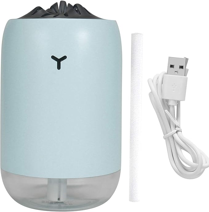 260ml USB Desktop Humidifier, Mini Air Diffuser with Night Light, Quiet Mist Humidifier for Home Office, One - Button Dual Mist Mode, Leak - Proof Design (Blue)
