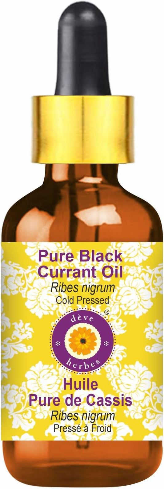 Deve Herbes Black Currant Oil (Ribes nigrum) with Glass Dropper | Cold Pressed | Pure | Natural | For Diluting Essential oils | For Skin & Massage | Non-Sticky | Lightweight | Unisex | 5ml (0.16 oz)