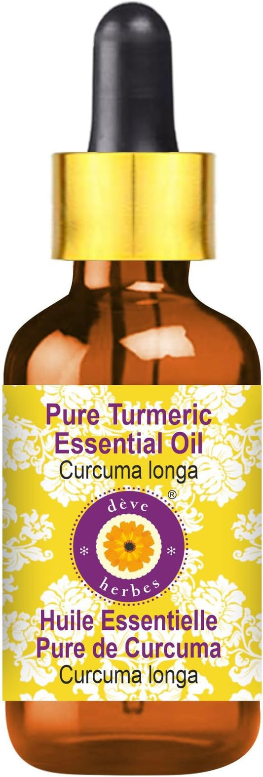 dève herbes Turmeric Essential Oil (Curcuma Longa) with Glass Dropper | Pure | Non-Sticky | Non-Greasy | Lightweight | Men & Women | All Skin Types | Steam Distilled 5ml (0.16 oz)