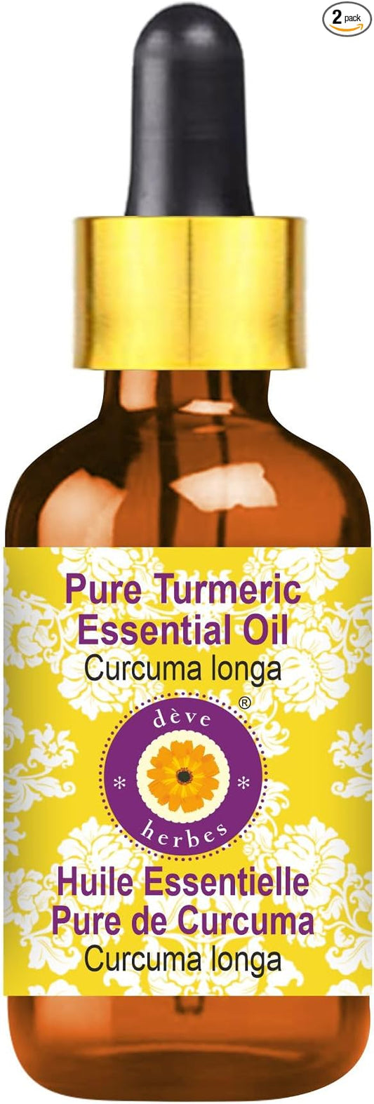 Deve Herbes Pure Turmeric Essential Oil (Curcuma Longa) with Glass Dropper Steam Distilled 10ml (0.33 oz)