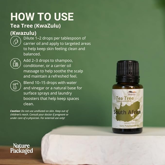Tea Tree Essential Oil - Direct from Kwazulu Botanicals South Africa - Steam Distilled - Aceite Esencial de Árbol de Té for Aromatherapy, Diffuser, DIY Candle and Soap Making - 2lbs