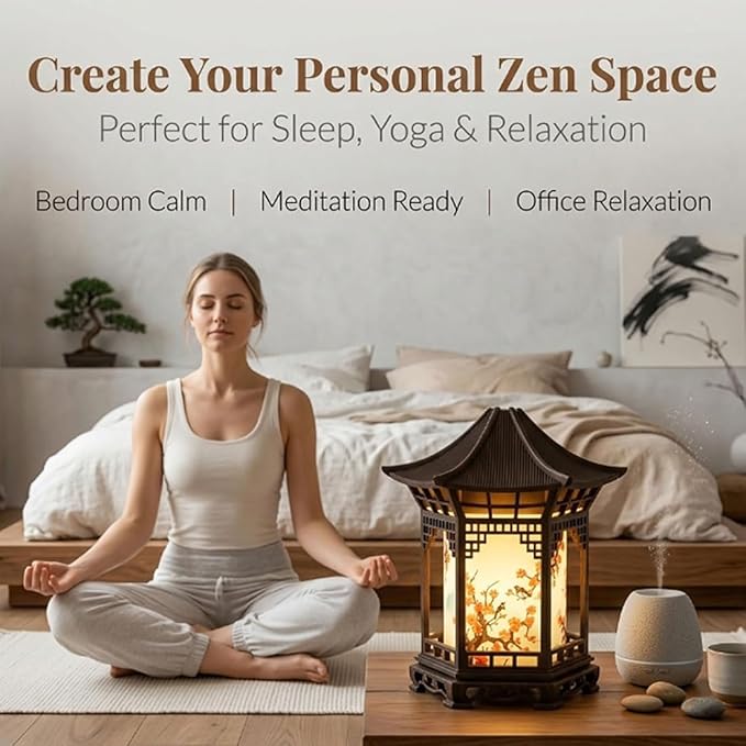 Zen Pavilion Lantern Aroma Diffuser & Night Light, 160ml Essential Oil Diffuser with 2 Mist Modes, USB Direct Charging Japanese Style Zen Garden Humidifier for Meditation, Yoga and Sleep (2pcs Black)