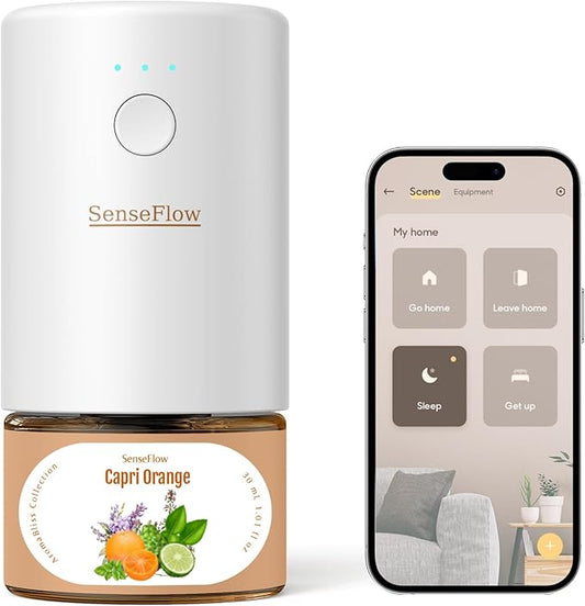 Essential Oil Diffuser for Home, Smart Waterless Aromatherapy Diffuser SF101S Pro, Plug in Room Scent with Timer & 120-Day Natural Aroma, Covers 1000 Sq Ft – Free 30ml Capri Orange