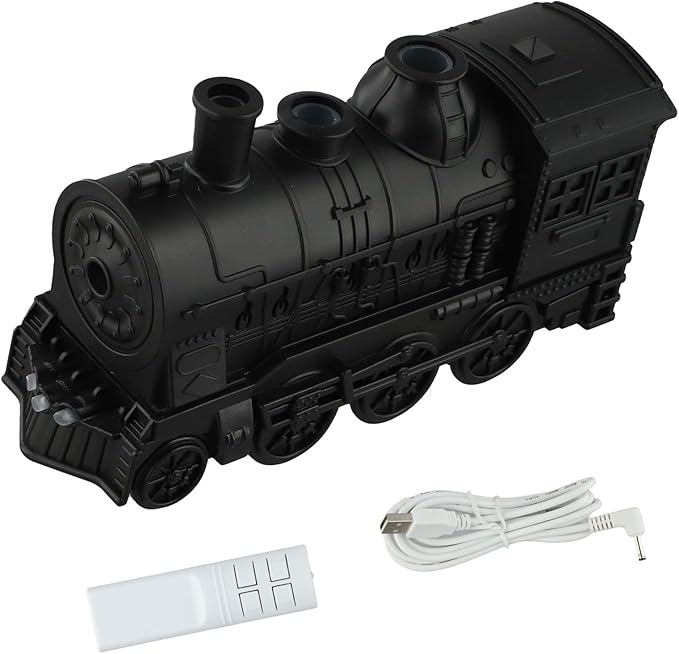 FABULETTA 300ml Retro Steam Train Essential Oil Diffuser with Cool Mist Humidifier, Quiet 25dB Operation, Auto Shut-Off, Dual Light Modes & Timer for Bedroom(Black)