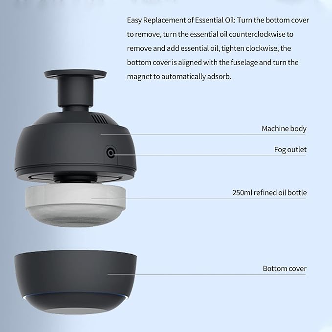 Aromatherapy Essential Oil Diffuser, Ceiling Mounted BT Aromatherapy Humidifier, Electric Scent Diffuser for Home, Hotel Lobby, Large Room (Black)