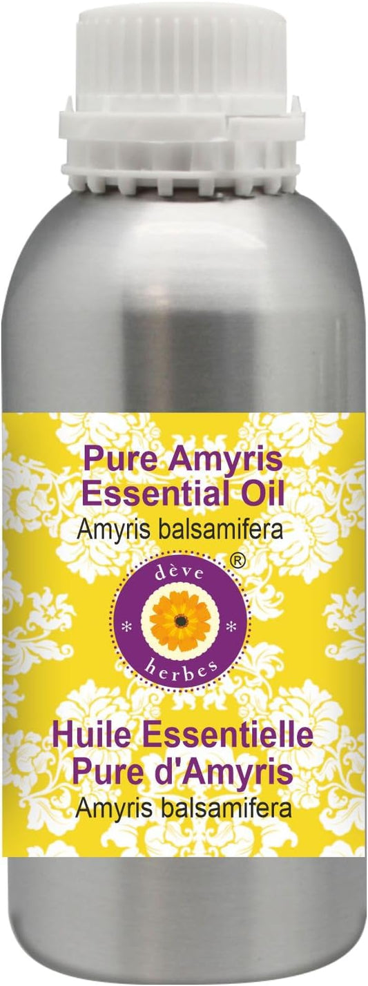 Deve Herbes Pure Amyris Essential Oil (Amyris balsamifera) Steam Distilled 300ml (10 oz)