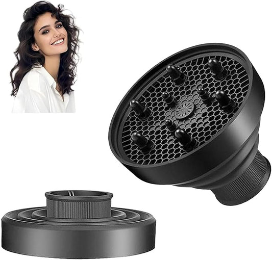 Collapsible Hair Dryer Diffuser Fit 1.57’’-1.96’’(4-5cm) Round Nozzle, Travel Hair Curly Difusor Attachment, Portable Silicone Diffuser for Hair Dryers, Salon Home Hair Blow Dryer Diffuser (Black)