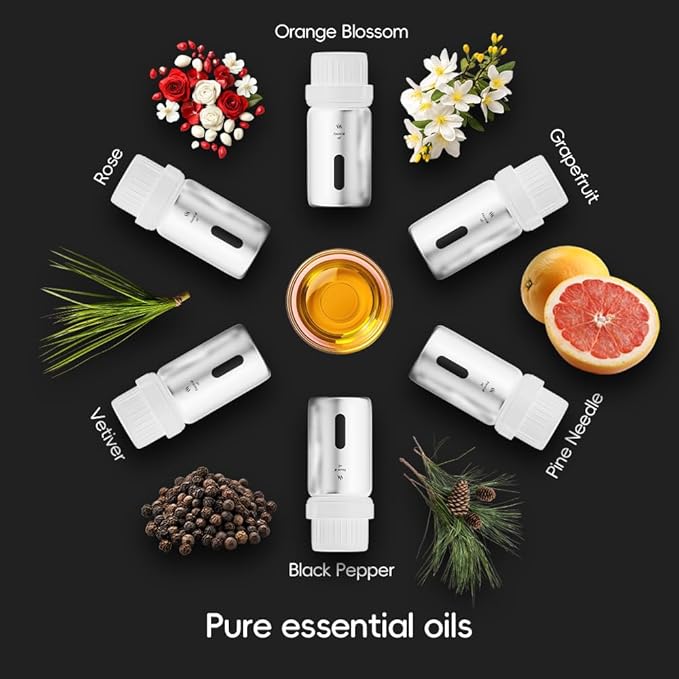 Smart Car Air Freshener Diffuser - Included 7 Luxury Hotel Quality Aroma Oils with Rechargeable Waterless Essential Diffuser, Auto On/Off Scent Machine Gifts for Car Guys