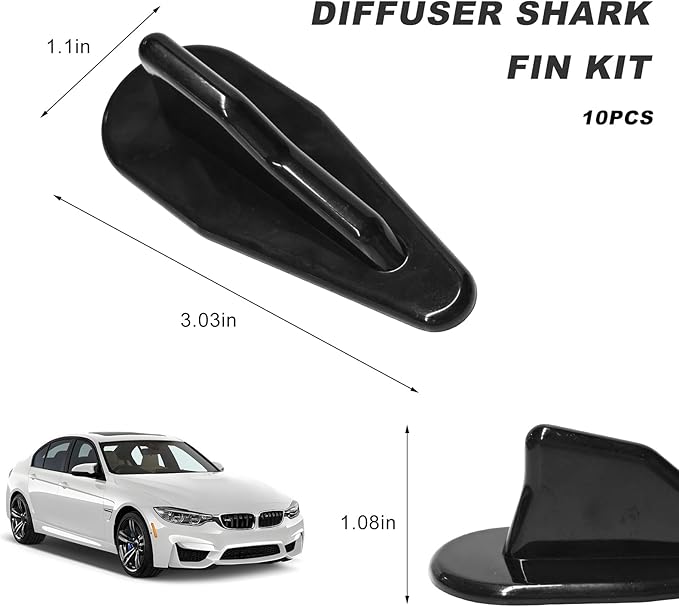 10 PCS Diffuser Shark Fin Kit, Waterproof Air Vortex Generator Spoiler Replacement Set, Universal Roof Wing Decoration Noise Reduction for Cars Trucks SUVs (Black, Rounded)