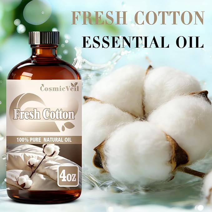 Fresh Cotton Essential Oil 4 Fl Oz (120Ml) Fragrance Oil Fresh Cotton Oil for Aroma Diffuser,Humidifier,Home Fragrance,Spa,Cleaning,Body Care,Massage,Yoga,DIY Candle
